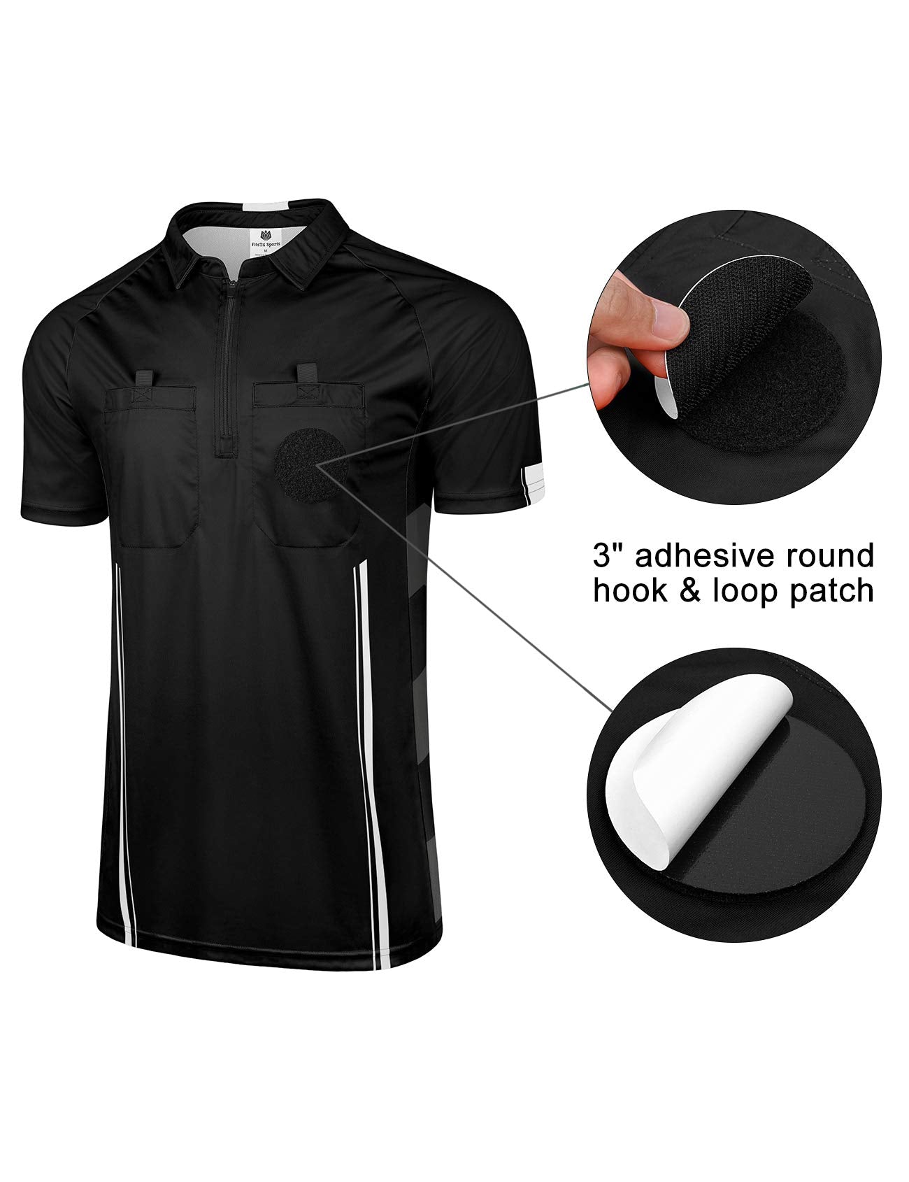 FitsT4 Sports Pro Soccer Referee Jersey Short Sleeve Ref Shirts Black X-Small