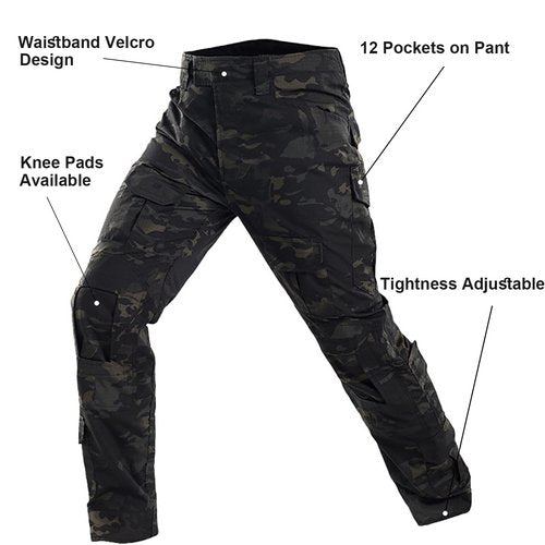SANYETS Tactical Suit,Combat Pants and Shirt,Cap Gloves Balaclava Set,Black Camouflage Uniform Men's Airsoft Gear