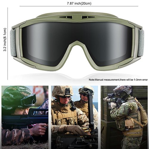 ONECUPPTOP Tactical Airsoft Goggles Anti Fog Shooting Glasses Impact Resistant Safety Goggles with 3 Interchangable Lens (Army Green)