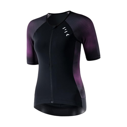 MY KILOMETRE Women's Triathlon Top, Padded, Quick-Dry,Slimming Fit, Secure Lock Zipper, Back Pockets, UPF 50+ UV Protection Black Purple