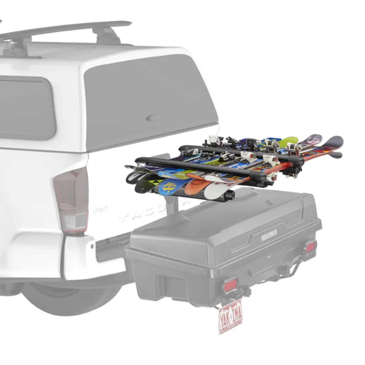 Yakima EXO SnowBank 5 Ski or 4 Snowboard Universal Car Mount Travel Roof Rack with Double Joint Hinge, SKS Lock, and 1 Button Access, Black