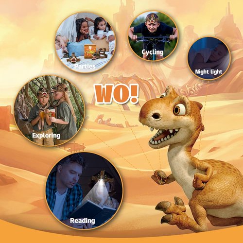 Niovexium LED Dinosaur Headlamp for Kids, Children's Toy Flashlight T-Rex Dinosaur Toys for Age 3 4 5 6 7 8 9 Years Old Kids, Camping Hiking Gear for Boys(Brown)