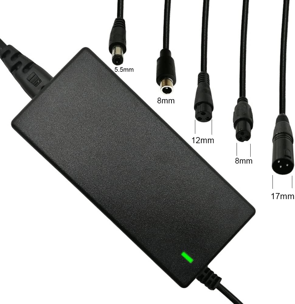 29.4V 2A Charger 5 Plugs for Scooter 24V 25.2V 25.6V Lithium Battery, Pack DC 5.5 * 2.1 with 8mm 3 Prong/ 12mm 3 Prong/ 8mm RCA/ 3-Pin Male XLR Connector