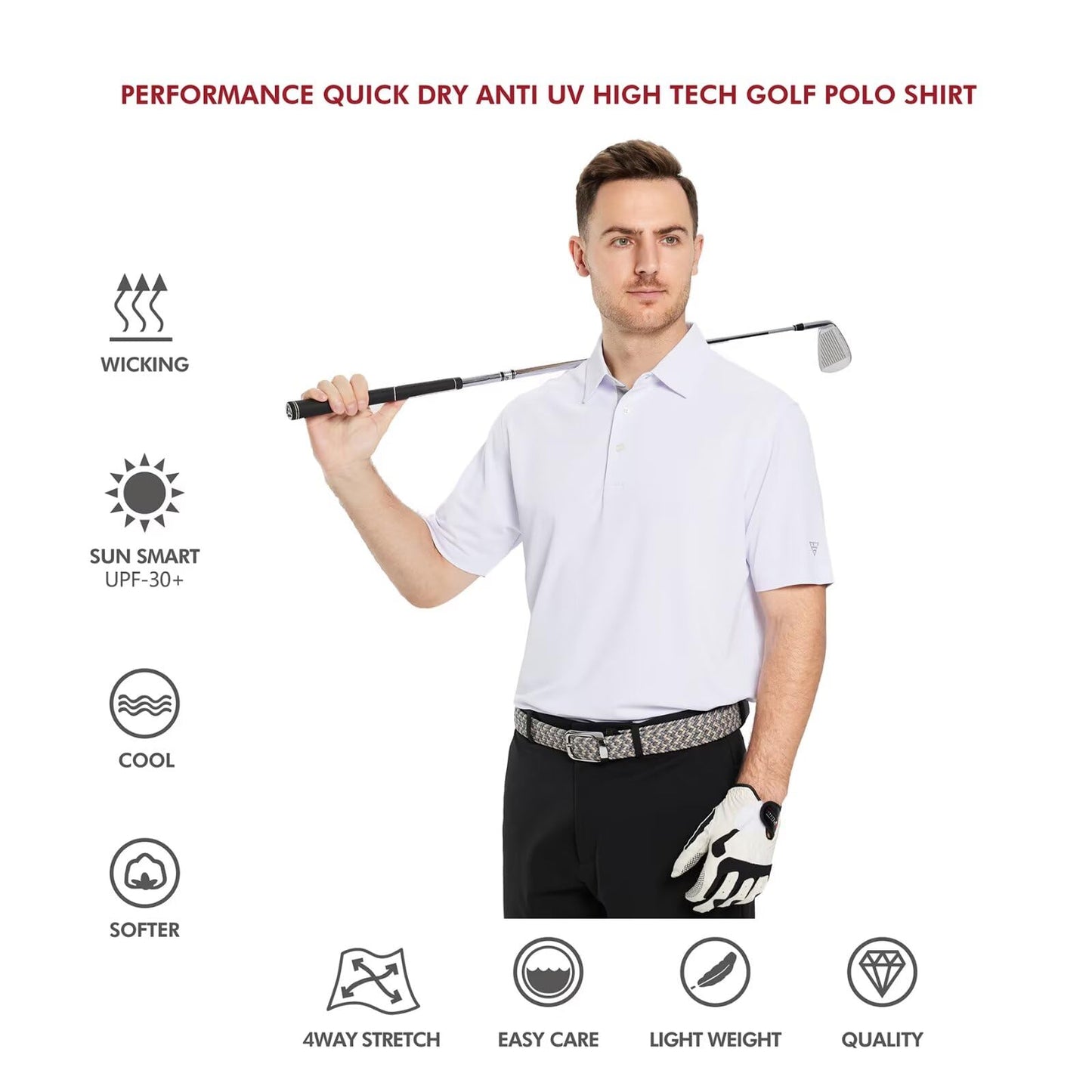 M MAELREG Mens Pique Polo Shirts Short Sleeve Performance Moisture Wicking Quick Dry Casual Golf Shirts for Men White