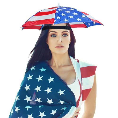 MUFEKUM 20.5” Umbrella Hat for Kids Adult, Hands-Free Waterproof Red White Blue Head Umbrella Cap for Outdoor Activities, Fishing, Camping, Beach, Gardening Sun Protection (B)