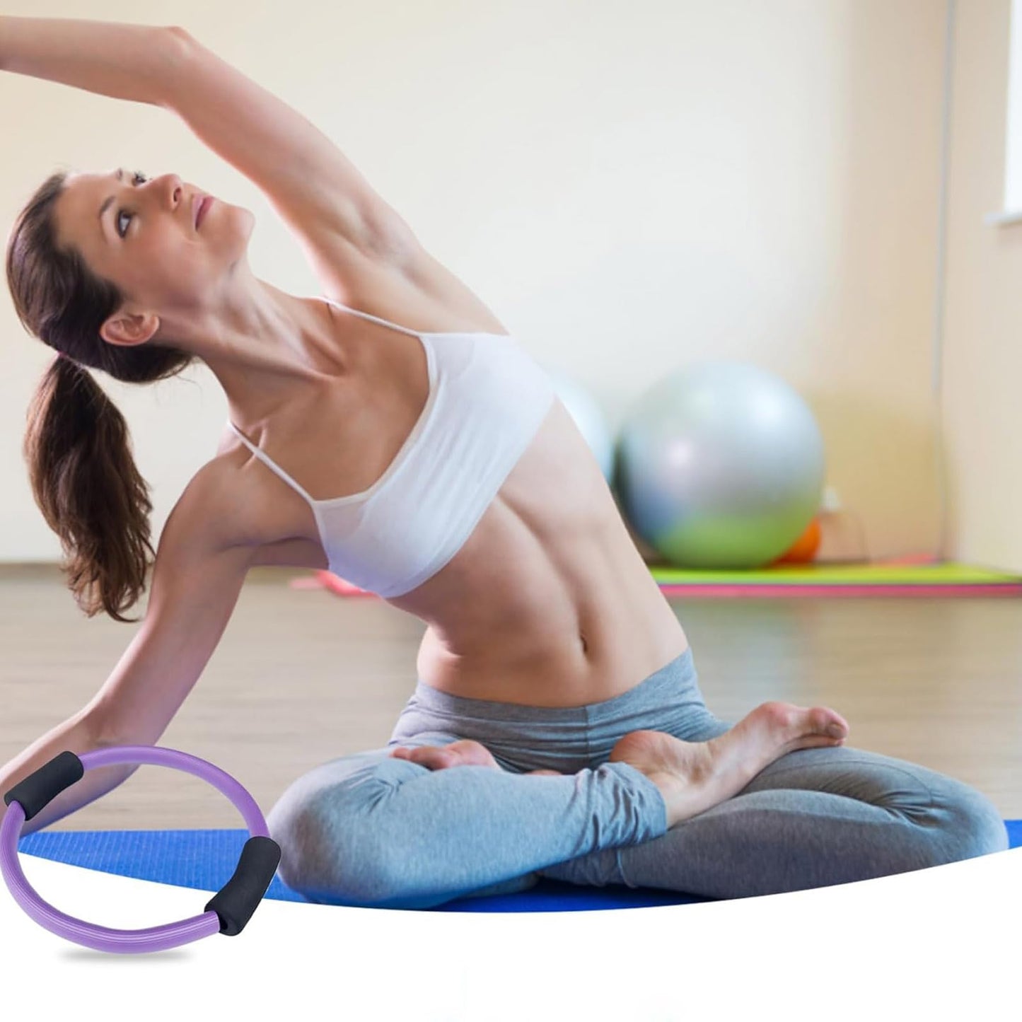 2025 Pilates Ring Fitness Trainer, Pilates Ring for Mat & Reformer Workouts, Pilates Ring Fitness Circle 14.96" Yoga Rings Magic Circle with Dual Padded Handles for Toning Arms (Black) (Black)