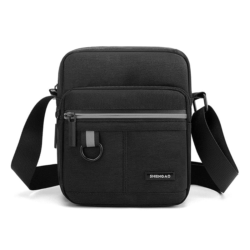 Small Canvas Crossbody Bag for Men — Mini Messenger Phone Bag, Black