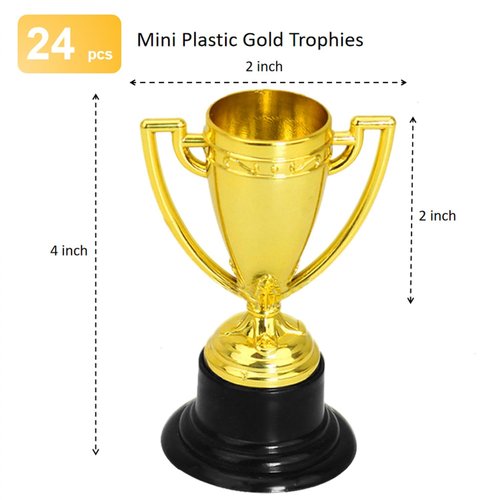 SenseYo 24 Pack Mini Trophies Cups, Gold Trophy Award, Plastic Trophies for Kid, 4 Inch Award Trophies for Kids Party Favors, Winning Prizes