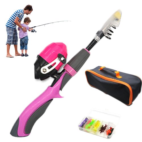 Xweptuy 4Pcs/Set Kids Fishing Set Portable Telescopic Fishing Rod 6-Section Beginner Pole with Spinning Reel, Portable Bag, Tackle Box for Boys, Girls, Youth Gift (Style 2) #