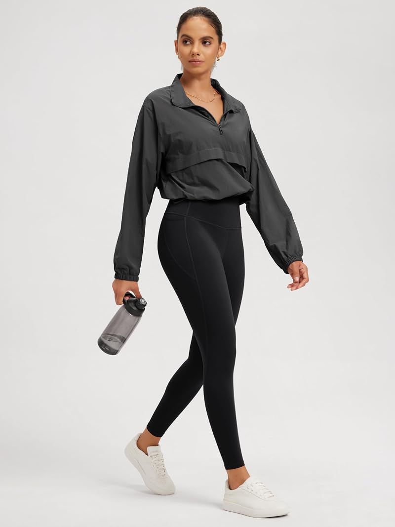ODODOS 7/8 High-Waisted Tummy Control Leggings with Side Pockets – 25" Inseam, Black, Large
