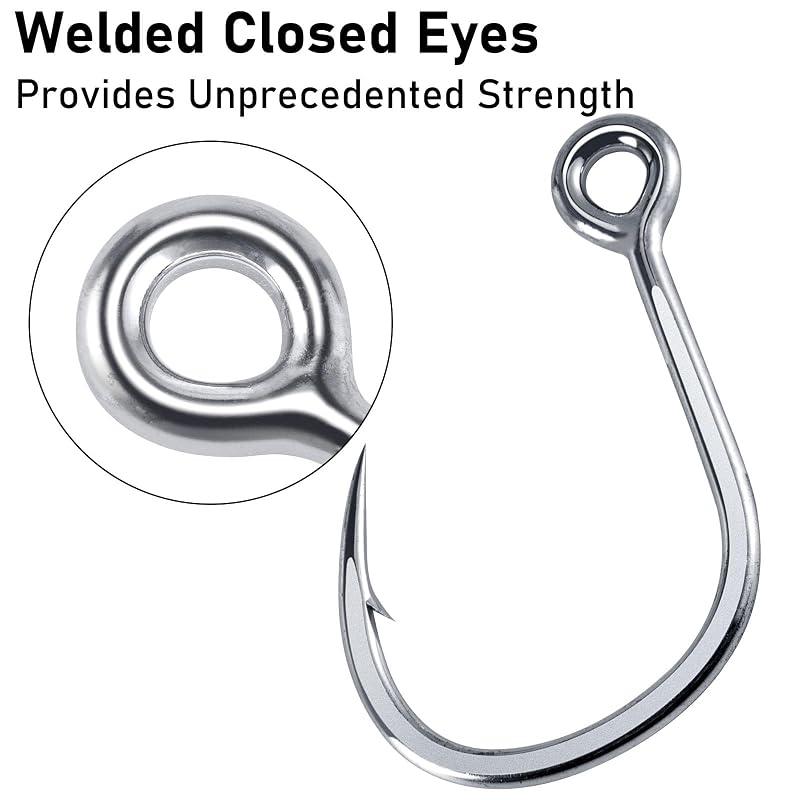 Dr.Fish 10 Pack Inline Single Hooks - Heavy Duty Welded Eyes for Hard Lures #4 (0.8")