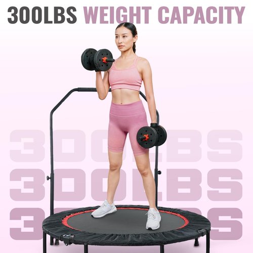 AyashNest 40 Inch Foldable Mini Tranpoline with Handle Bar, Indoor Exercise Rebounder Tranpoline for Adults Fitness, 4 Level Height Adjustable, Compact Storage Design, Max Load 300LBS