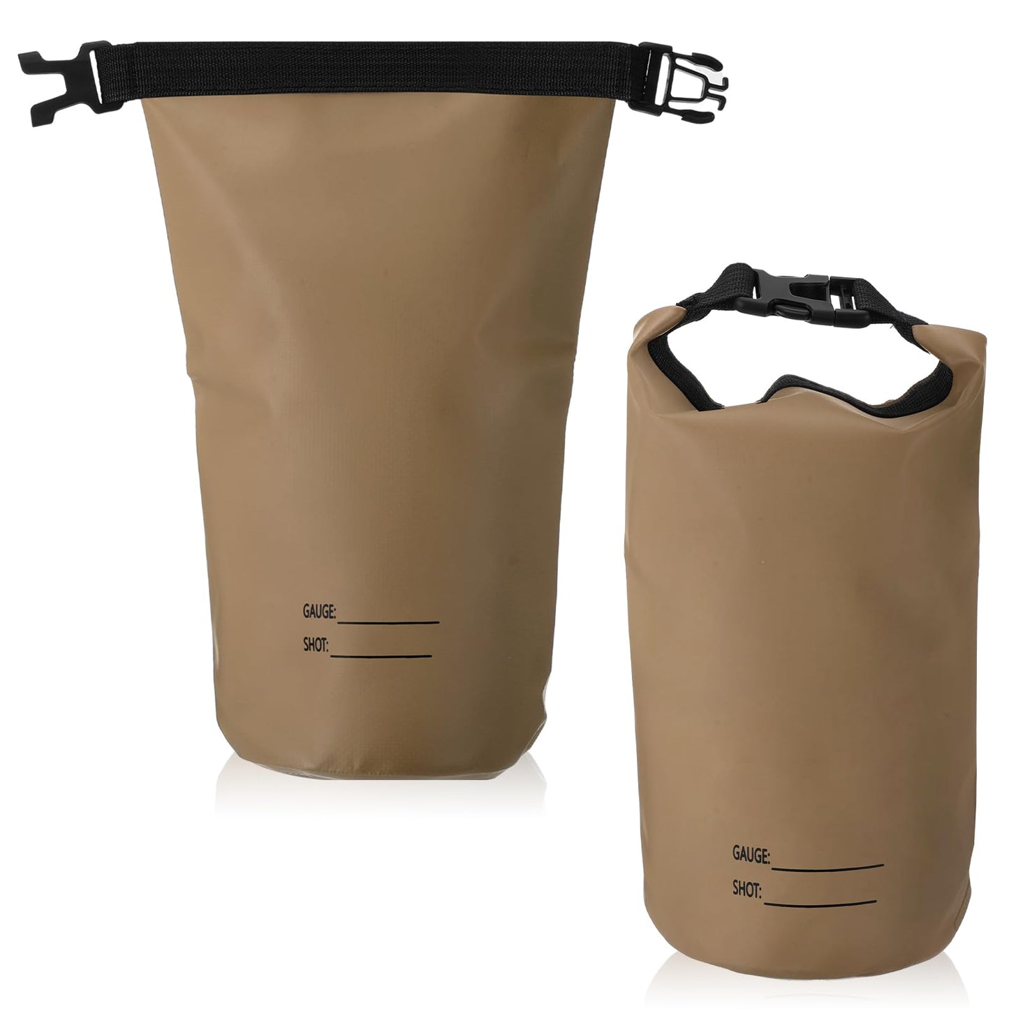Sadnyy 2 Pack Shell Pouch 2 L Waterproof Shotgun Shell Bag Arc Welded Dry Ammo Pouch Sporting Roll-top Bag for Hunting, Shooting, Buckle Closure (Khaki)