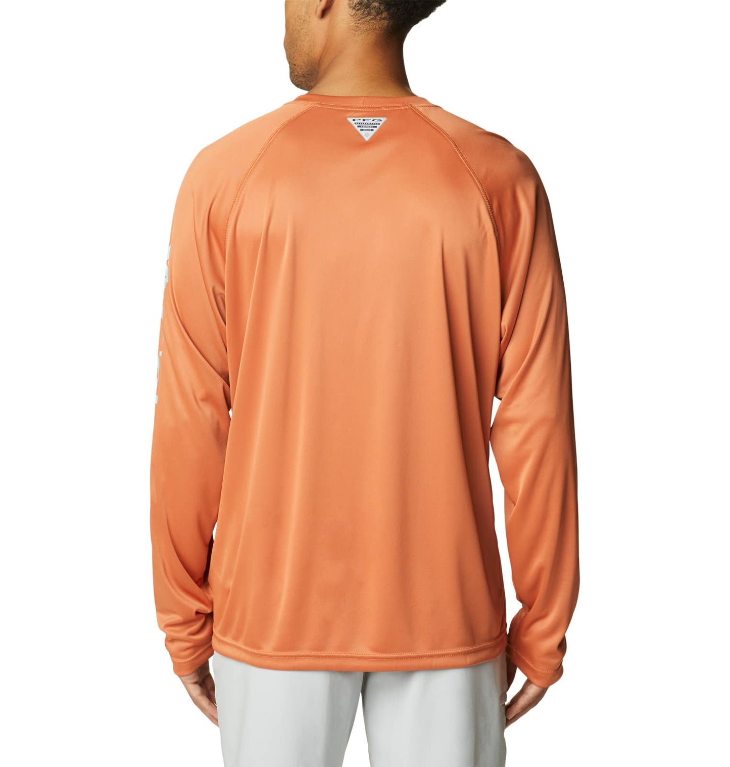 Columbia Men's Terminal Tackle Long Sleeve Fishing Shirt, Island Orange/Spring Blue Logo, Large