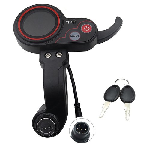 Wokyo TF-100 6 Pin LCD Display for Electric Scooter Dashboard, 36-60V Speed Adjustable Scooter Speedometer with Key, Waterproof Thumb Throttle Replacement