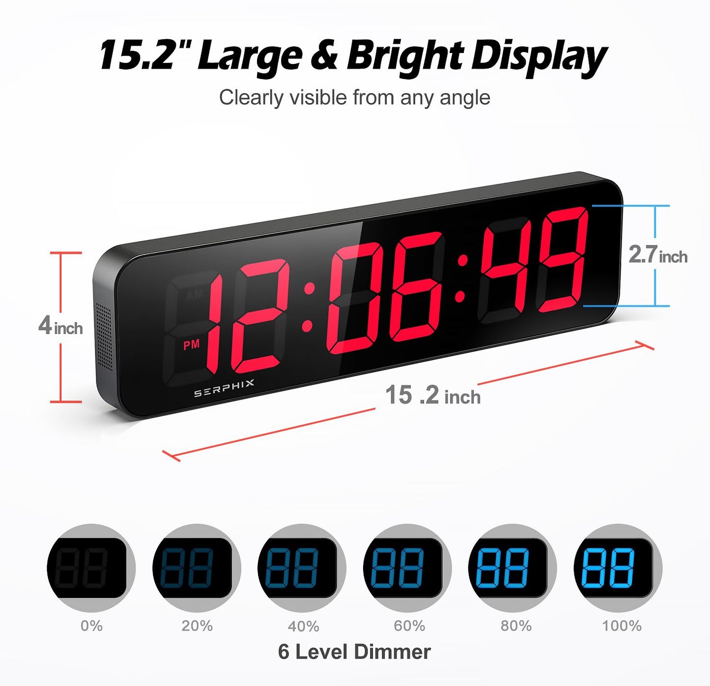 15.2" Gym Timer, App & Remote Control, Gym Clock for Home Garage Outdoor