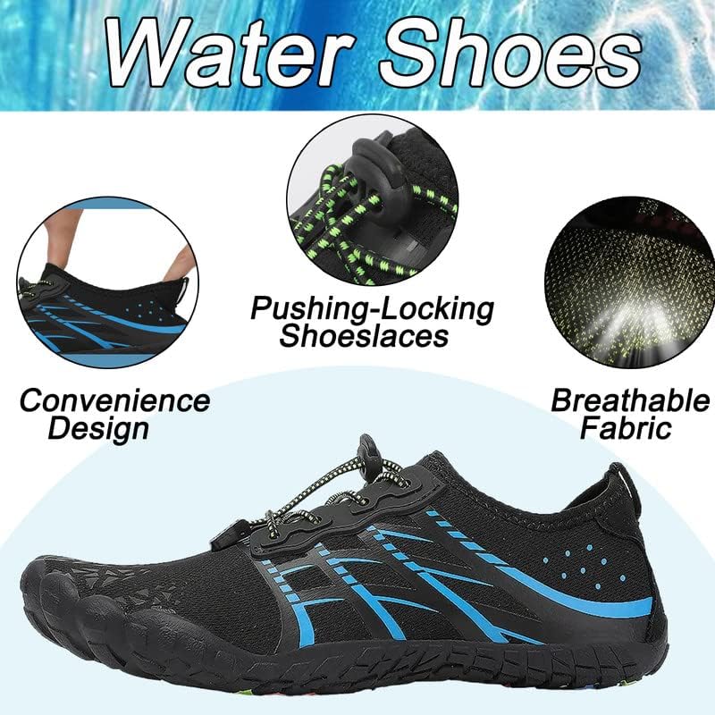 Water Shoes for Men and Women Quick Dry Aqua Barefoot Shoes Black Blue 11 Women / 10 Men