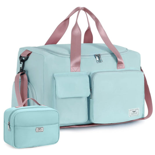 FIORETTO Women's Gym Duffle Bag with Shoes Compartment, 30L Capacity, Ideal for Travel, Gym, Sports, Duffel, Weekender, with Toiletry Bag, Green & Pink