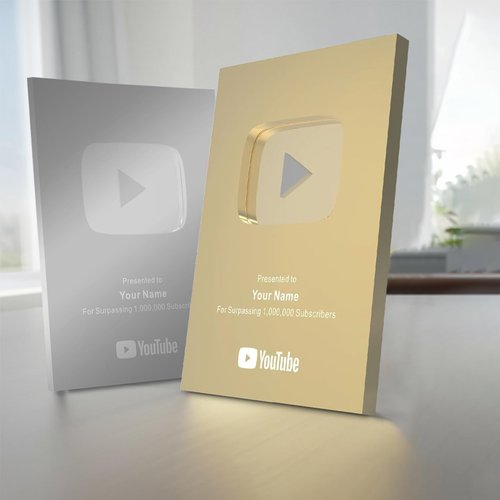 Customizable Plaque for YouTube, Personalized Button/Playbutton for YT Creators Subscriber Award Milestone Plaque Gold & Silver