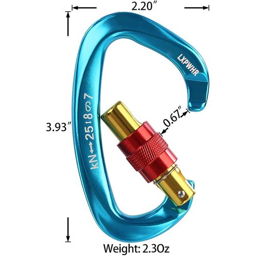 LXPWHR D Shape Carabiner 25KN Heavy Duty Climbing Mountaineer Expanding exploratory Caverns Connection Protection Locking Carabiner Clip Carabiner Screw Lock Hammock Camping Outdoor Equipment