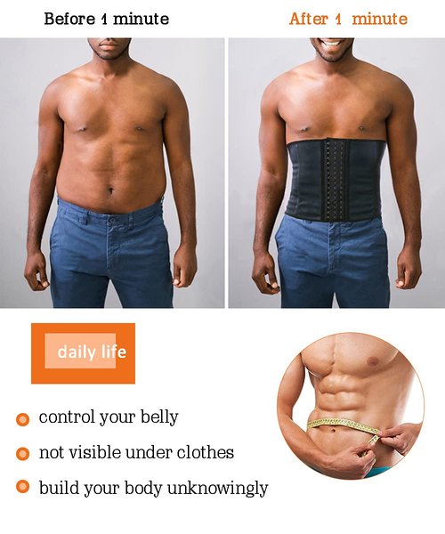GainKee Latex Men Waist Trainer Corsets With Steel Bone Sweat Sauna Suit For Fitness (Medium)