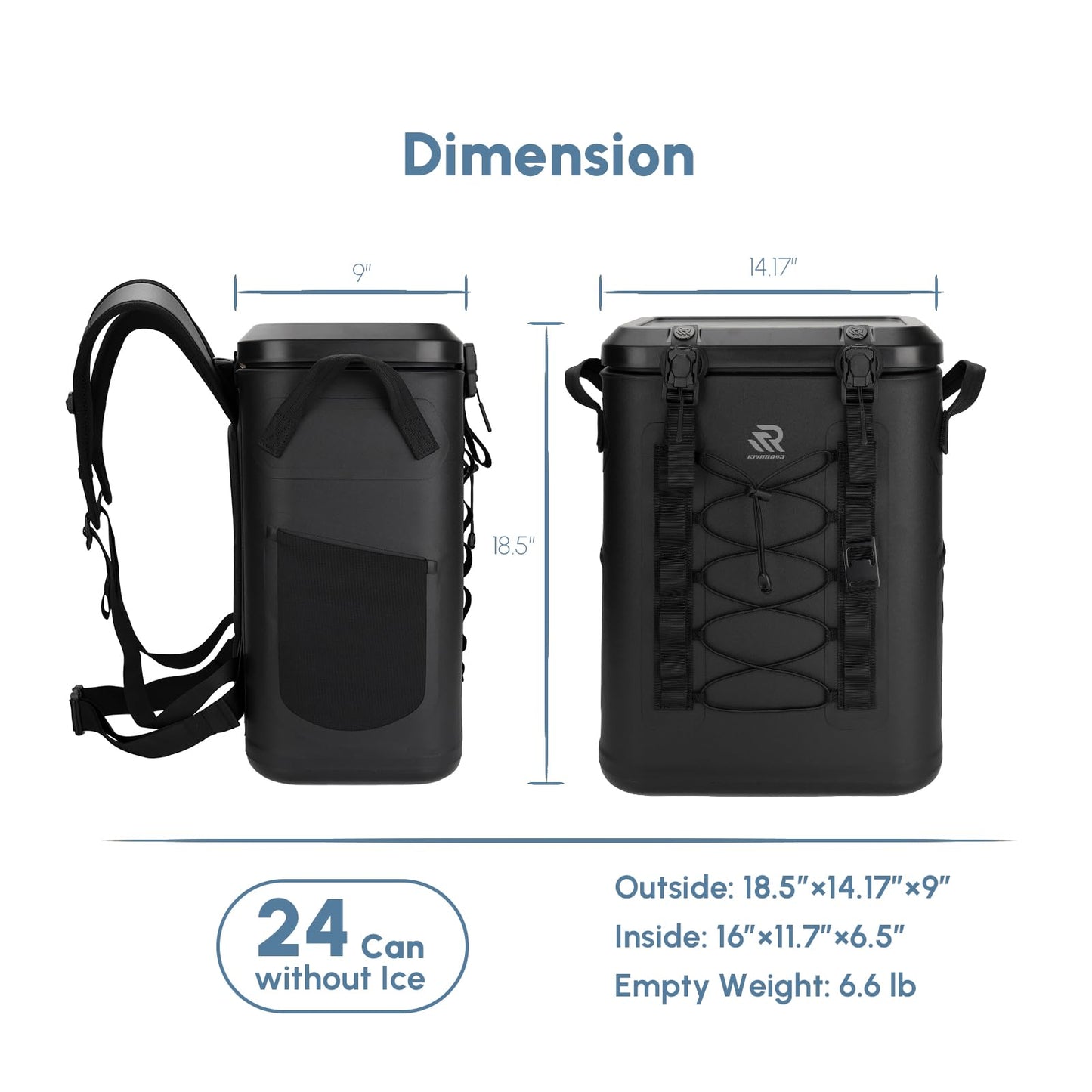 RIVONOVA Premium Zipperless Magnetic Kayak Cooler Backpack Black