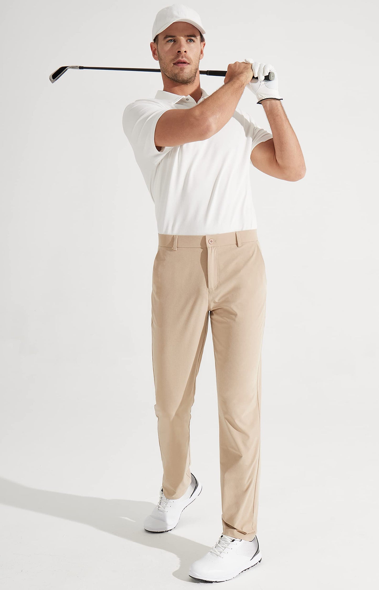 Libin Mens Golf Pants Stretch Work Dress Pants 30" Quick Dry Lightweight Business Casual Pant for Men Comfy Water Resistant, Khaki, 30W x 30L