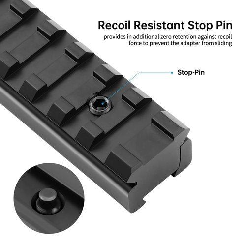 Dovetail to Picatinny Rail Adapter, 11mm Dovetail to 21mm Upgraded Build-in Locking Screws Picatinny Rail Low Profile Scope Mount Converter Base 3/8" to 7/8" Converter-9 Slots-Black-(1 Pack)