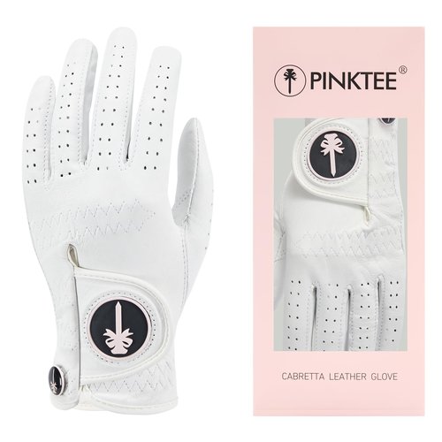 CROWNBLANKS PINKTEE Golf Glove Women Left Hand Premium Cabretta Leather with Pink Marker All Weather Golf Gloves for Ladies Size Small Medium Large (Medium)