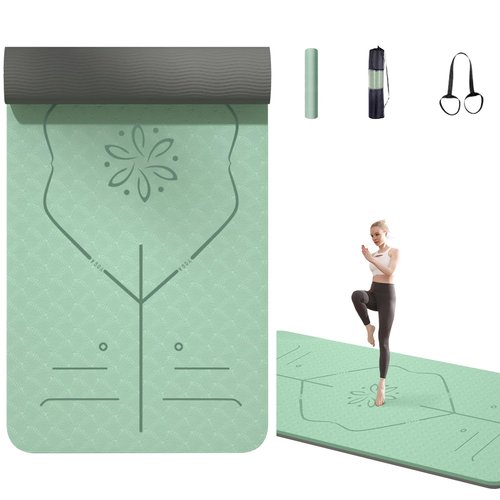 Large Yoga Mat Thick,Wide Non-Slip Workout Mat,Eco-Friendly TPE Exercise Mat With Carrying Strap Store Bag,Shock Absorption,Sweat-Resistant (Green, 8mm)