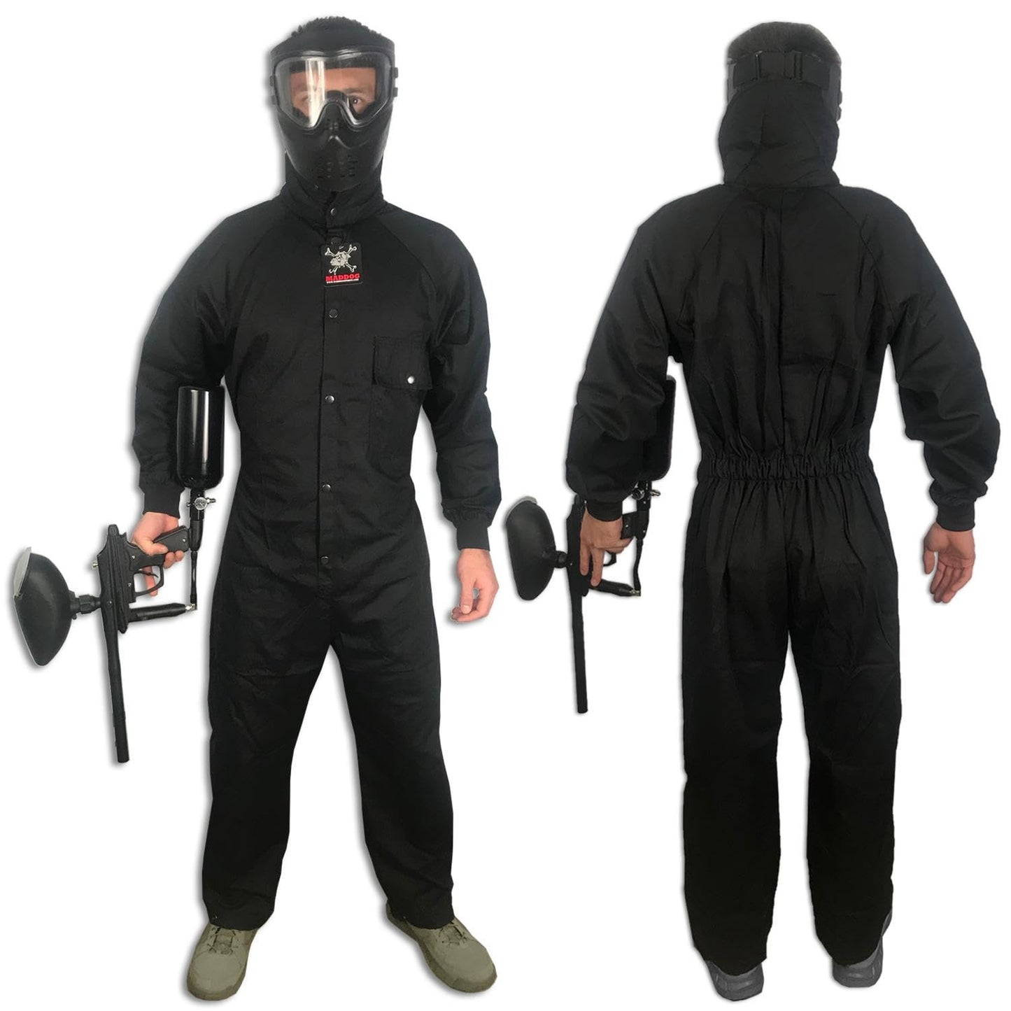 Maddog Durable Ripstop Step-In Coveralls | Full Body Paintball, Airsoft, Mechanic, Outdoor Work Protective Wear Jumpsuit - Tactical Black - Large