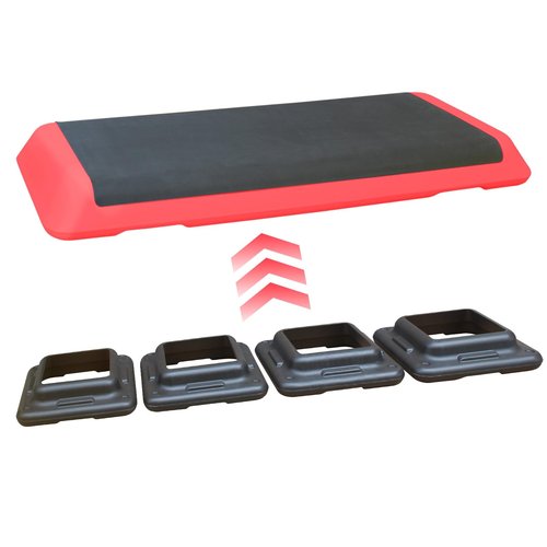 Nirvaer Adjustable Aerobic Step Workout Platform with 4 Risers, Durable Non-Slip Design, Lightweight for Home Fitness, Red and Black