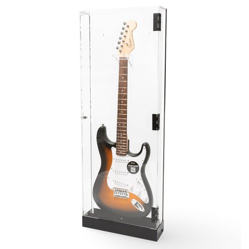 DECOMIL Guitar Display Case 42” – Acrylic Wall Mount or Freestanding Shadow Box Cabinet with Lock, LED Light, UV Protection – Fits Electric Guitars – Secure, Dustproof, Black Frame