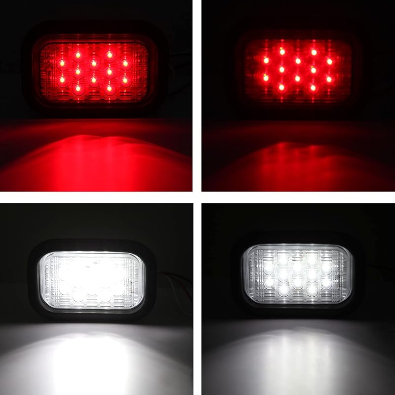 6Pcs 5x3 Inch Rectangle LED Tail Lights — Stop/Turn/Tail and White Backup Lights