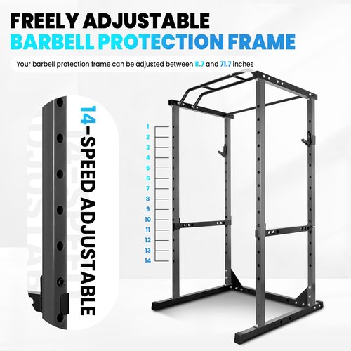 Squat Rack, Power Rack for Home Gym,1500 Lbs Capacitys All in One Power Cage, Adjustable Fitness Power Gym Cage for Home Gym (Black)
