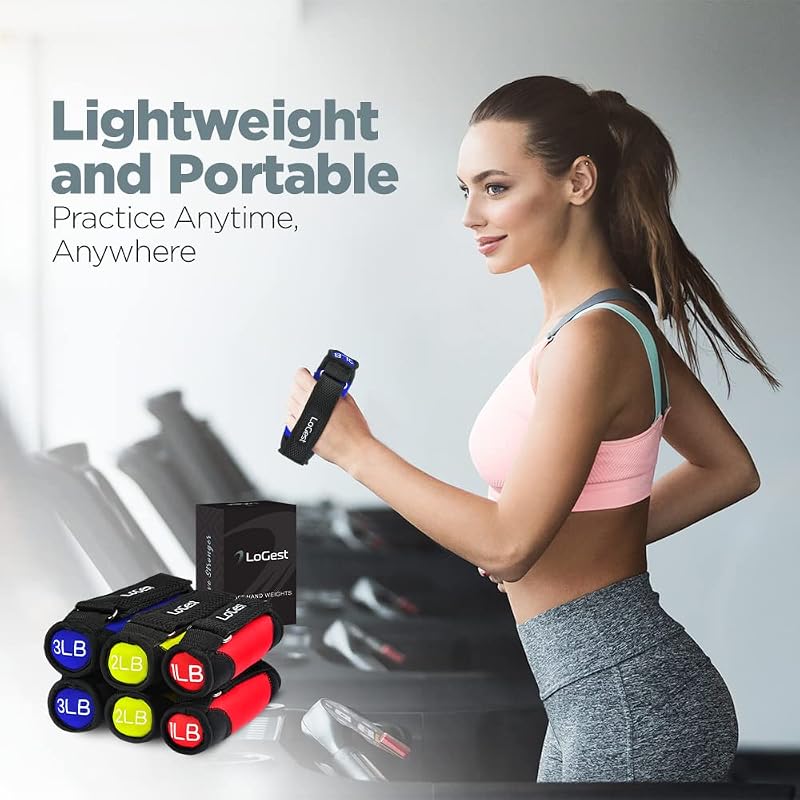 Logest Soft Hand Weights Set - 1-4 lb Adjustable Neoprene Dumbbells with Velcro Straps (Red, Yellow, Blue, Purple) - For Walking, Aerobics, Yoga