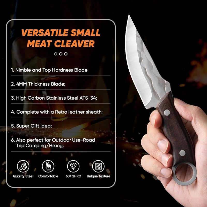 Fixed Blade Survival Knife with Leather Sheath - 8.5-Inch Full Tang Bushcraft Hunting Knife