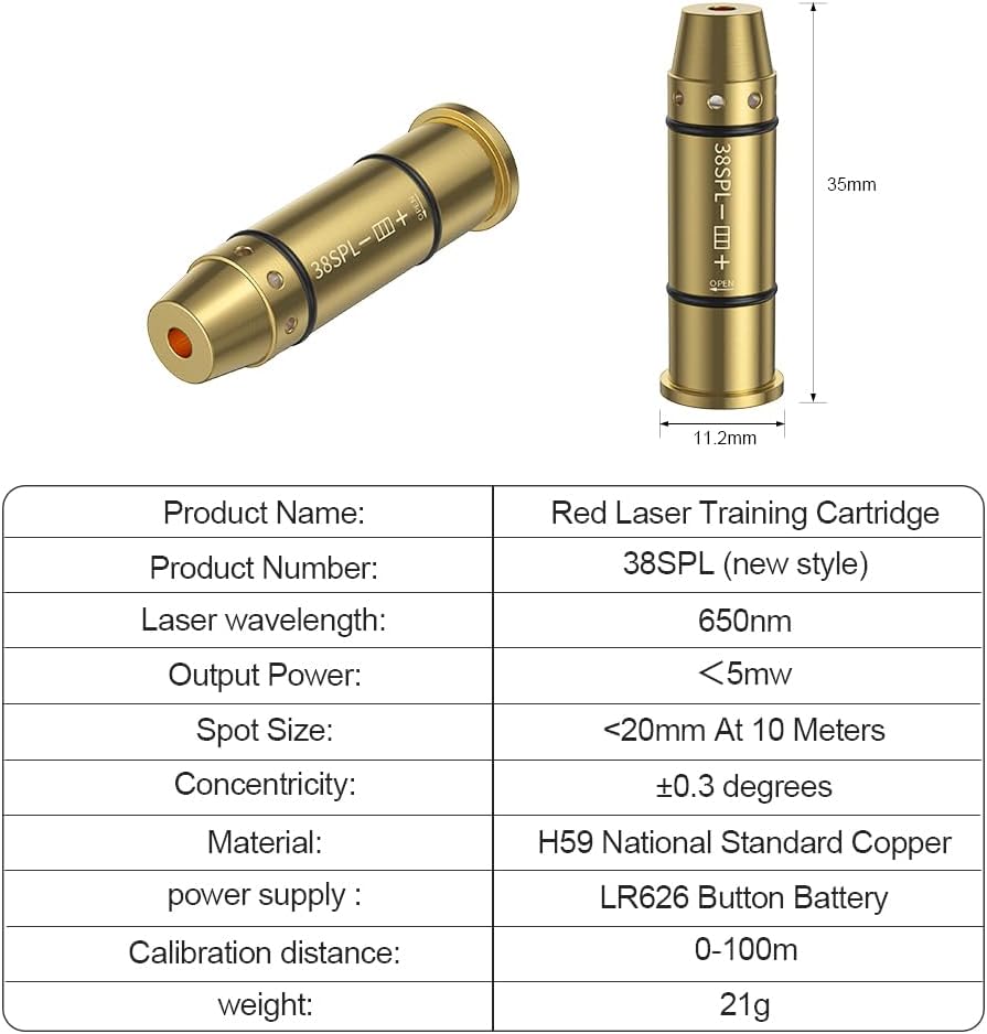 .38SPL Laser Training Cartridge Dry Fire Practice Ammo for Handguns Improve Accuracy & Shooting Skills Laser Bullet Compatible with .38 Special Revolvers