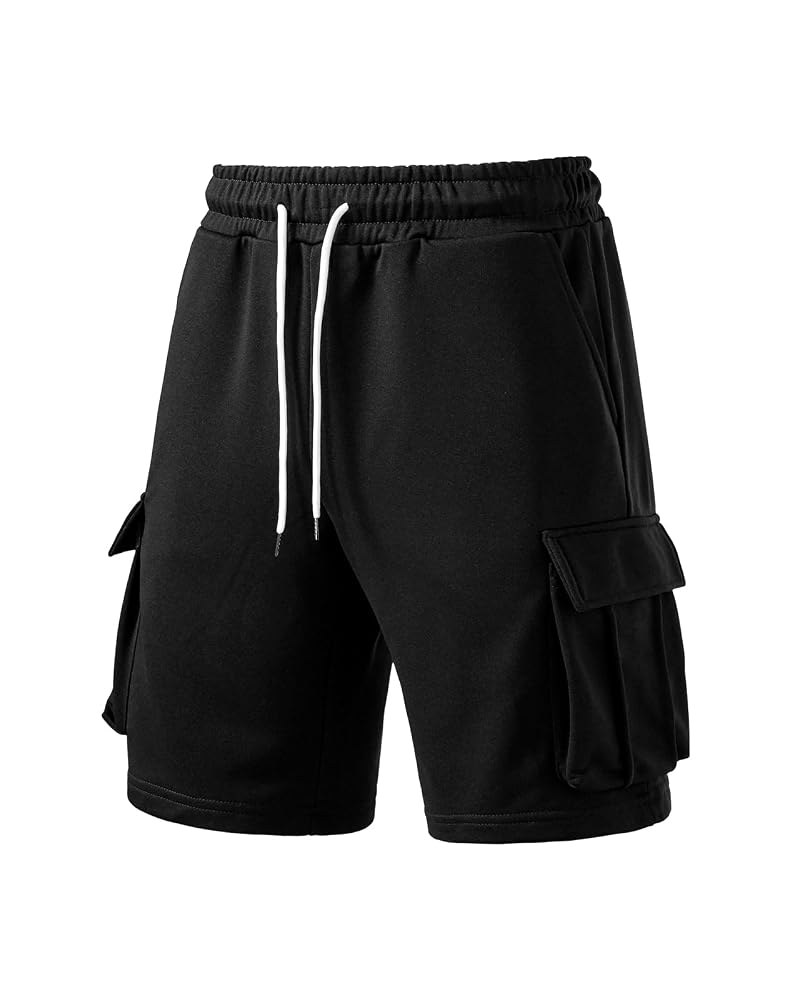 A Waterwang Men's Cargo Sweat Shorts - Black, Large | Lightweight, 4-Pocket Jogger