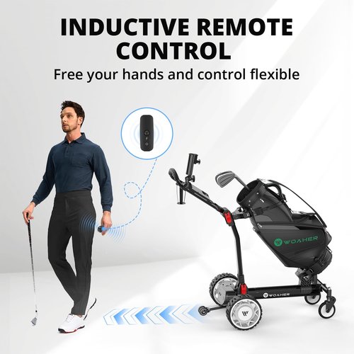 Woaher EST3 All Terrain Electric Golf Cart, Automatic Sensing Driving Golf Cart, 35-40 KM Ultra Long Driving Distance 5 Tires Dual Motor Golf Push Cart