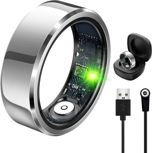 Twievo Smart Ring, Fitness Tracker Ring with Charging Case, IP68 Waterproof, Heart Rate, Blood Oxygen, Sleep Tracker, No App Subscription-Compatible with Charging Case (Silver, #10)