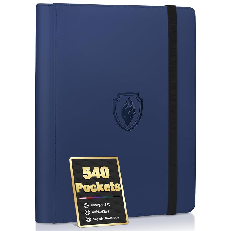 Premium 9 Pocket Card Binder for 540 Cards Navy Blue - Fabmaker PU Trading Card Binder