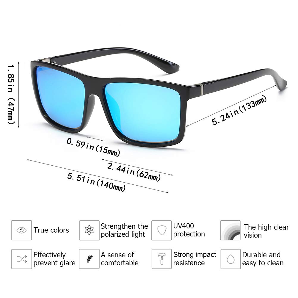 Polarized Sunglasses for Men Driving Mens Sunglasses Rectangular Vintage Sun Glasses for Men/Women Blue