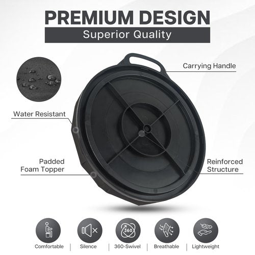 Wizcave 5 Gallon Bucket Seat for Yeti Bucket Only, Swivel Bucket Lid with Padded Top for Cozy Sitting, Bucket Seat Cushion for Outdoor Fishing,Hunting,Gardening,Camping,Car Washing, Baseball Training