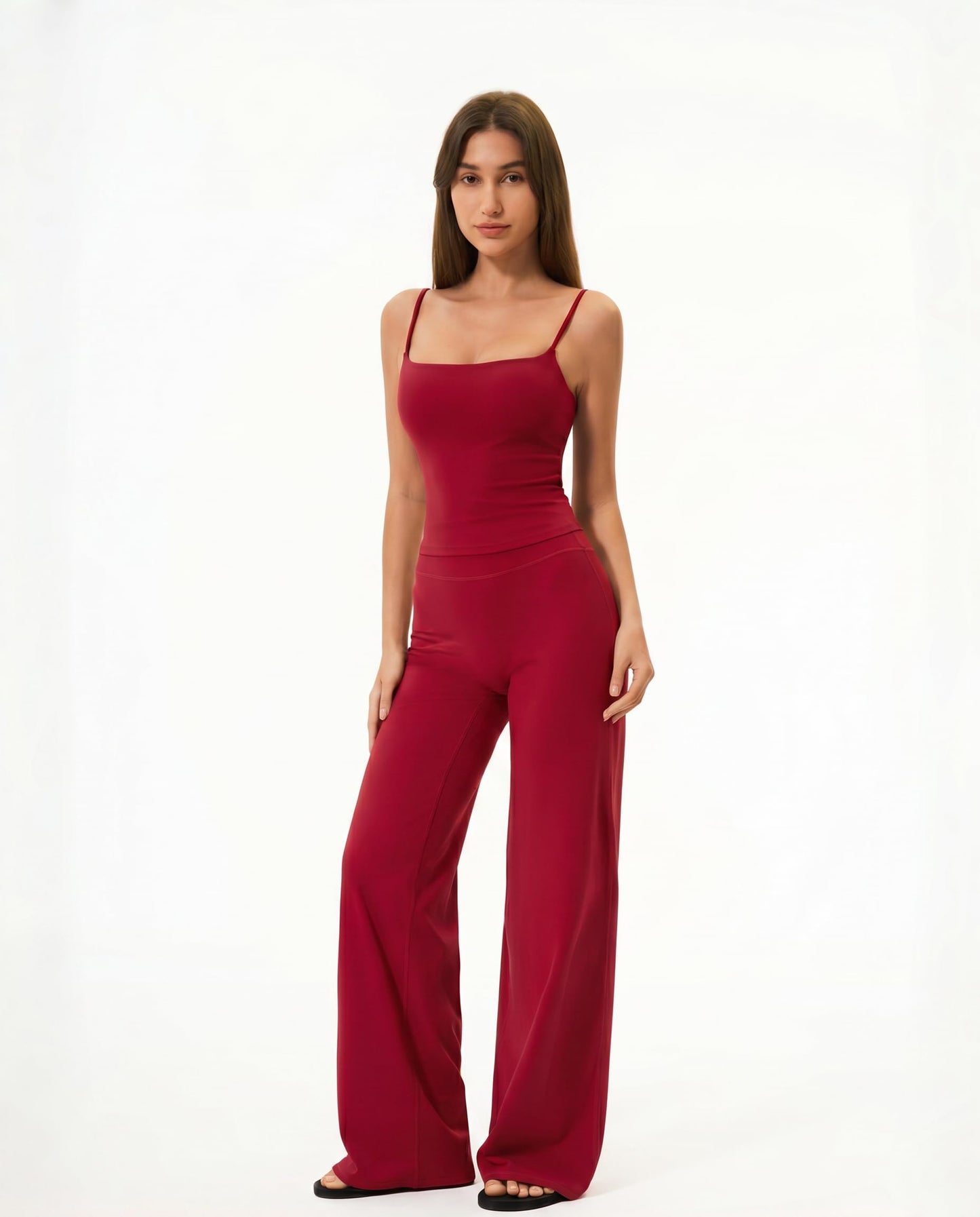 Workout Sets for Women 2 Piece Padded Spaghetti Straps Crop Tank Tops Matching Tummy Control Straight Leg Yoga Pants Pilates Outfits Two Piece Gym Sets Work Out Clothes Active Wear Ruby Red Small