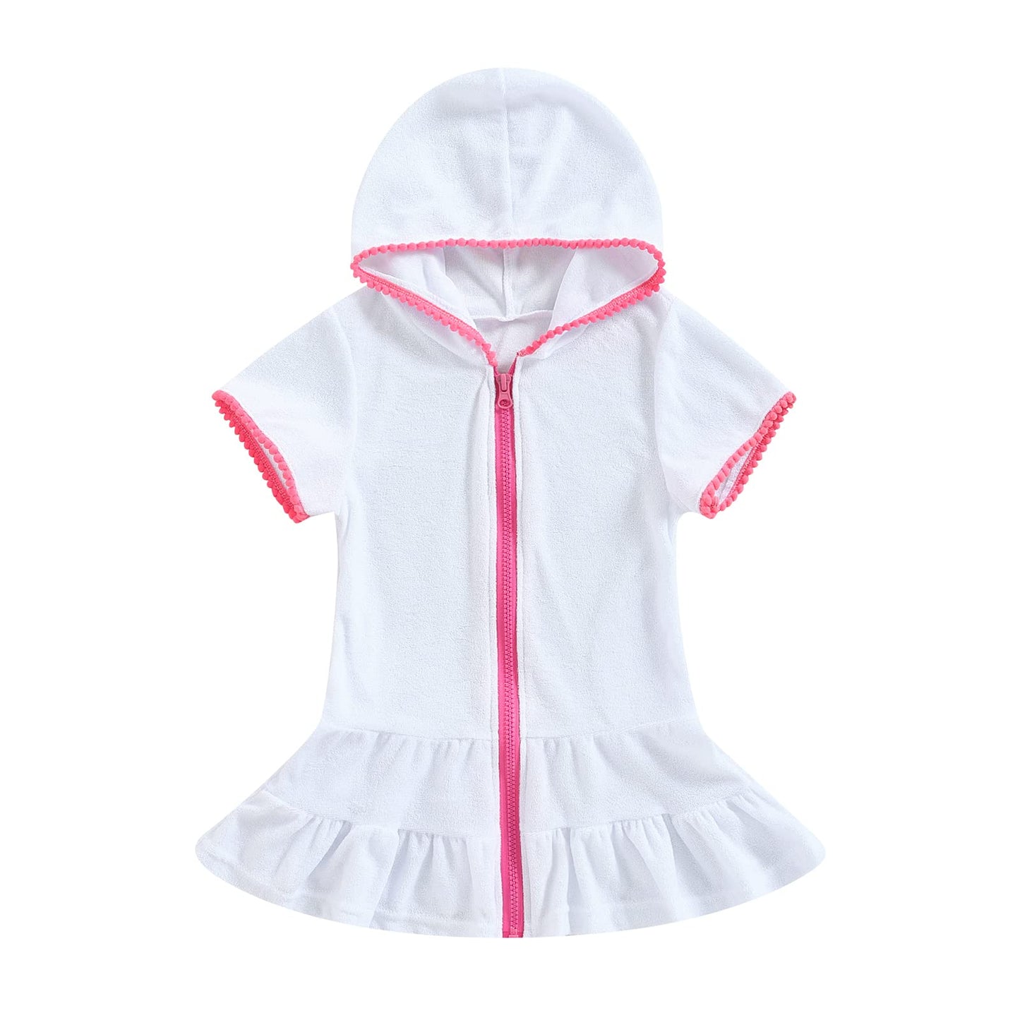 Toddler Little Girl Swim Cover Up Beach Towel Robe Bathing Suit Cover Ups Swimsuit Summer Baby Beach Essentials (White, 7-8 Years)