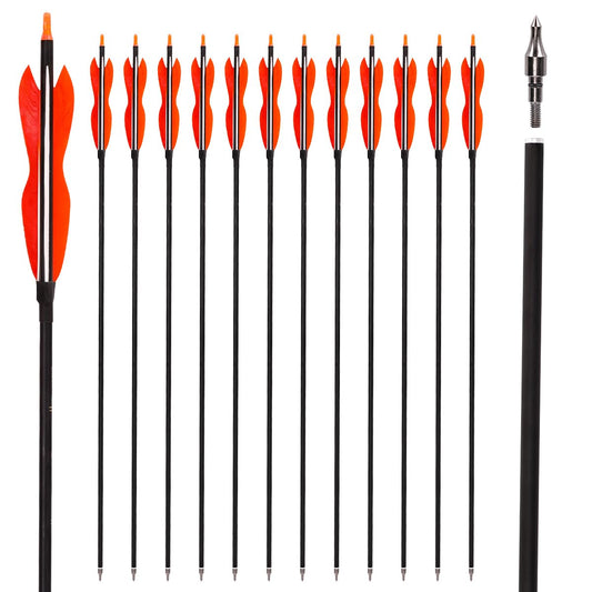31" Carbon Hunting Arrows Archery Target Practice Arrows with 5" Turkey Feathers Spine 500 for Recurve Bow and Compound Bow(Pack of 12) (7.8MM Orange)