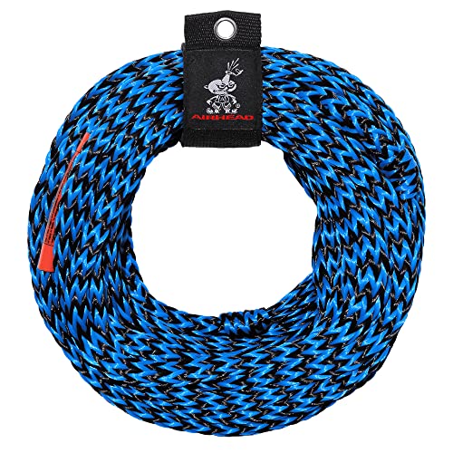 3 Person Heavy Duty Tow Rope for Tubes and Watersports - 16 Strand Polypropylene, UV Resistant, 60 ft, 3/8 Inch, 6,000 lb Break Strength with Rope Keeper