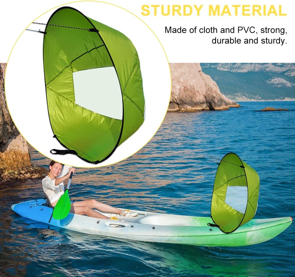 Kayak Wind Sail, Portable Foldable Durable Wind Sail with Transparent Window for Kayak Canoes (Green)