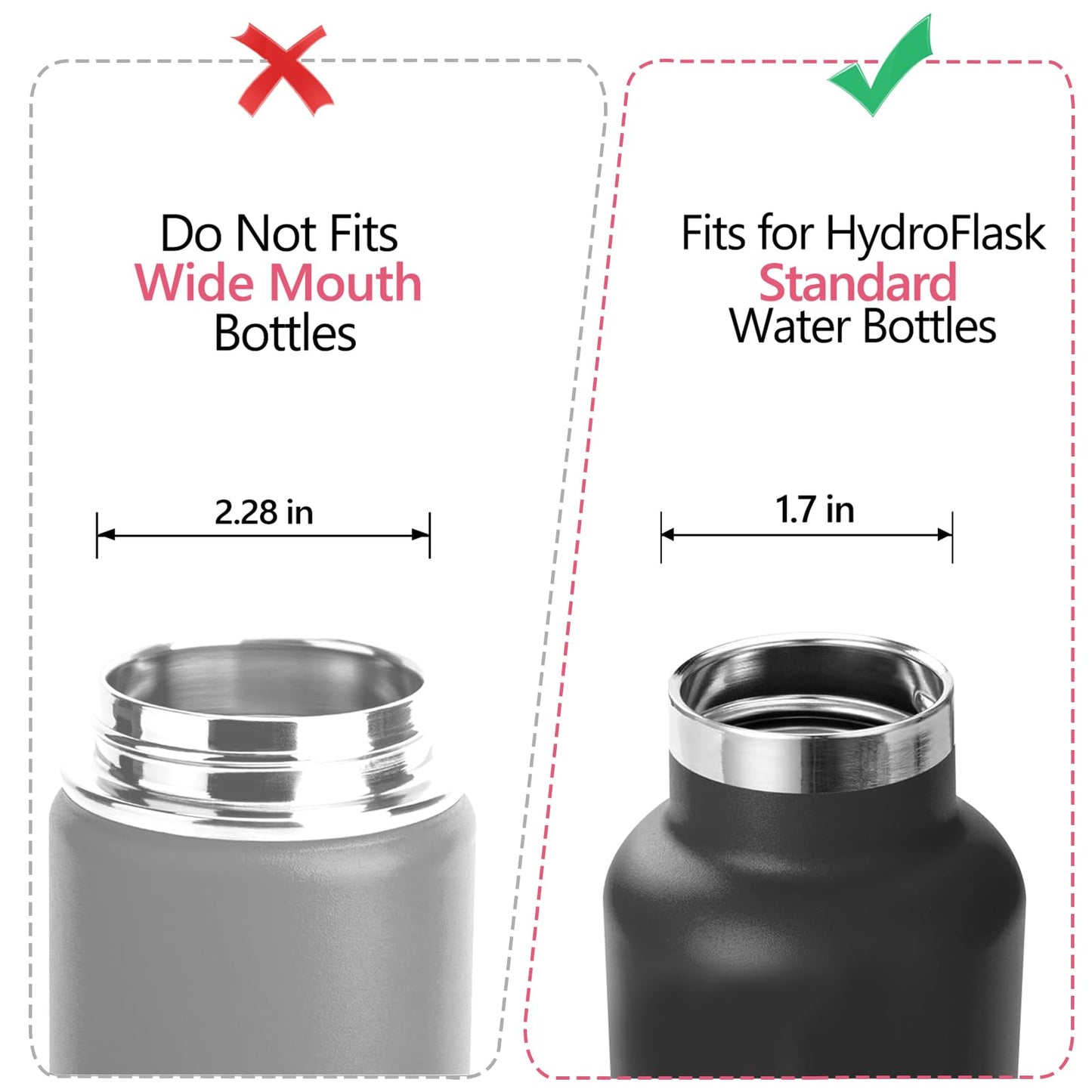Auto Flip Lid for Hydro Flask Standard Mouth Bottle, Spout lid for HydroFlask Narrow Mouth Bottle, Replacement Lid with Button Lock, Pink